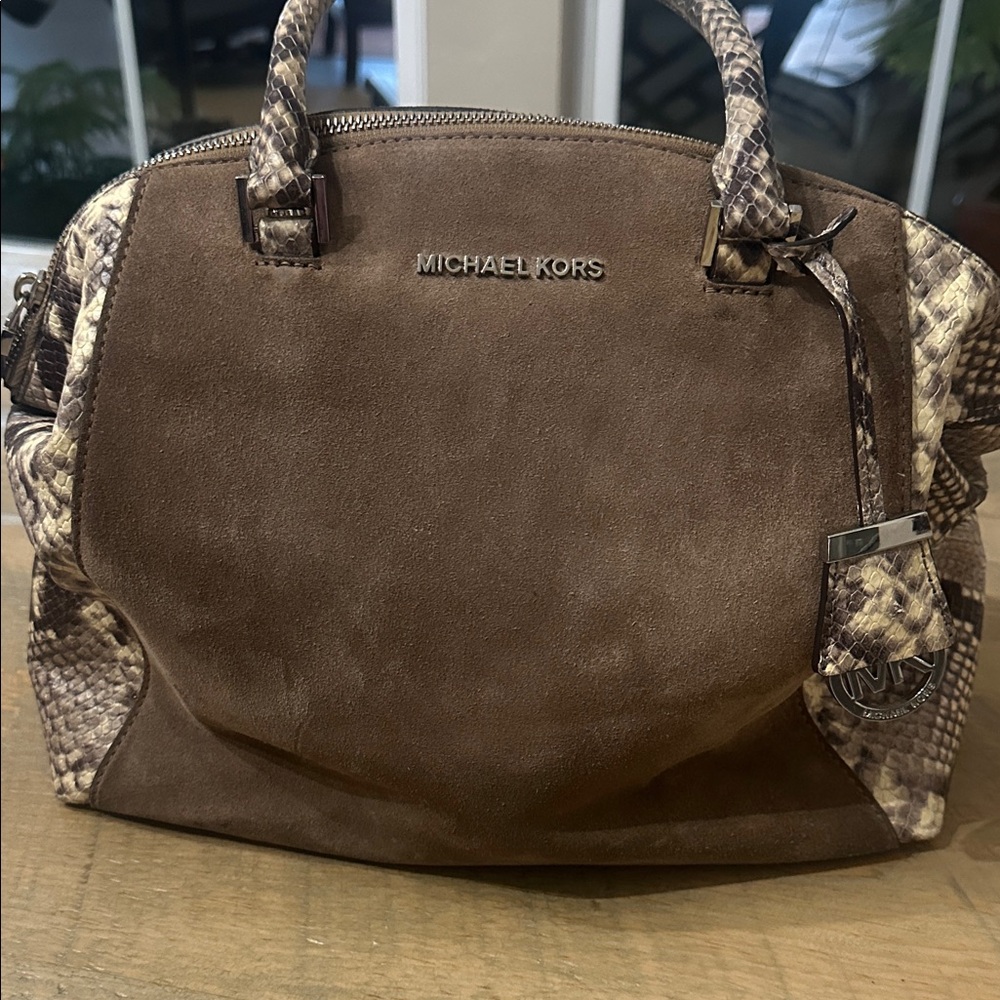 Michael Kors Brown and Snake Print Satchel